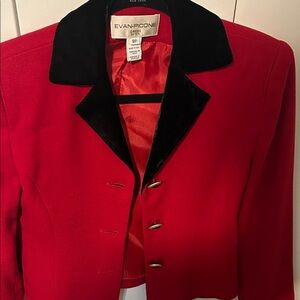 Evan Picone Red Blazer with Black Velvet Collar